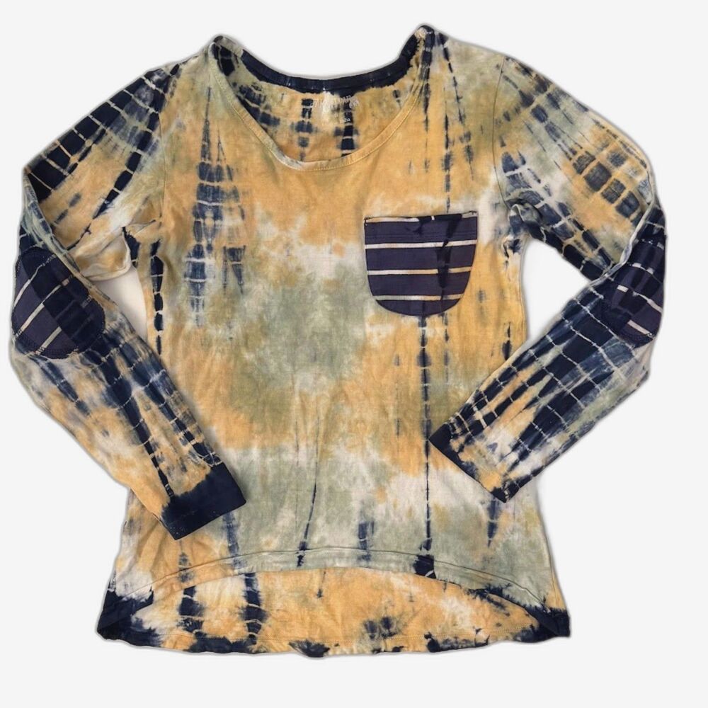 Jak & Peppar girls shirt 16 14 12 10 Tie Dye High Low Destroyed top Navy yellow
